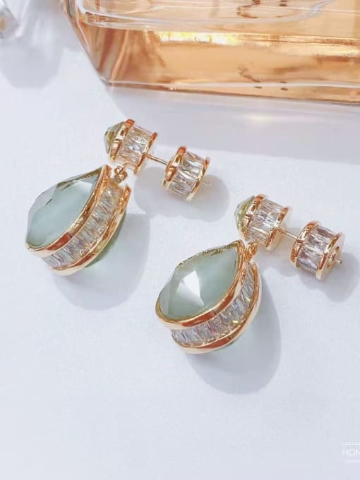 OUOU Brass Glass Stone Water Drop Luxury Drop Earring 2
