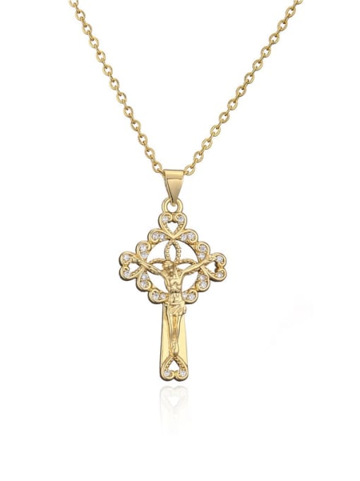20690 Brass Cubic Zirconia Cross Vintage Regligious Necklace