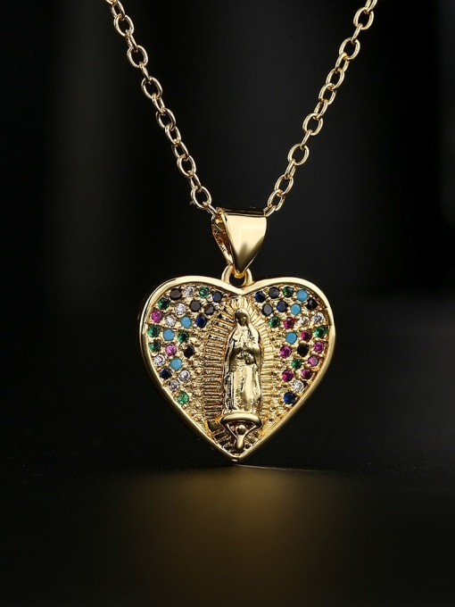 AOG Brass Cubic Zirconia Heart Vintage Regligious Necklace 2