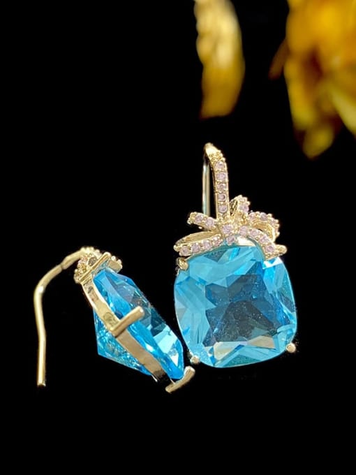 SUUTO Brass Cubic Zirconia Blue Geometric Dainty Stud Earring 1