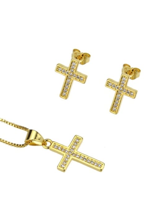 gold-plated Brass Cubic Zirconia Cross Dainty Initials Necklace