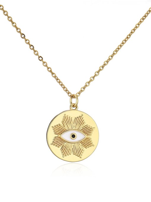 20898 Brass Enamel Evil Eye Vintage Round Pendant Necklace