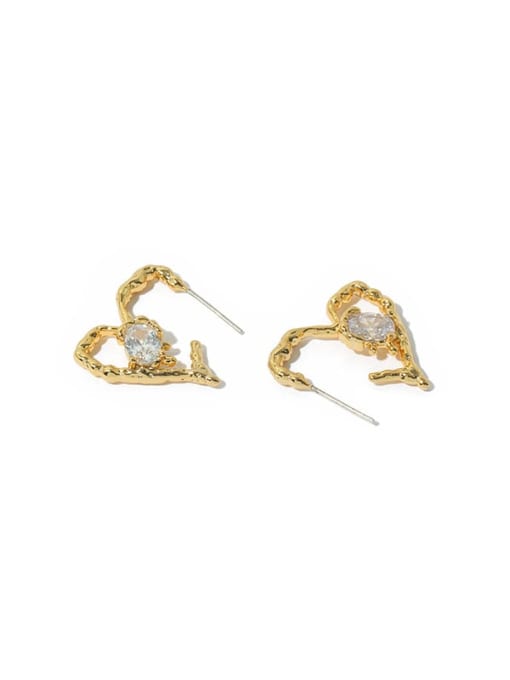 Love Earrings Brass Cubic Zirconia Heart Vintage Stud Earring