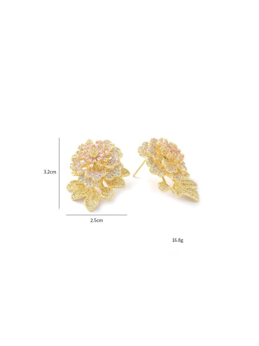 YOUH Brass Cubic Zirconia Flower Luxury Stud Earring 3