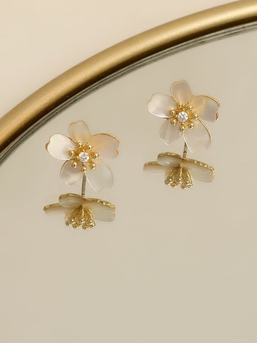 14K  gold Copper Shell Flower Minimalist Stud Trend Korean Fashion Earring