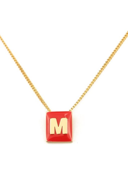 Red M Brass Enamel  Minimalist 26 English letters pendant Necklace