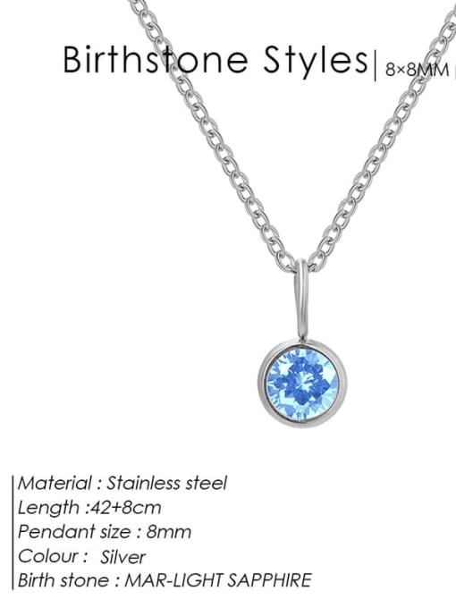 March Light Blue Steel Stainless steel Cubic Zirconia Round Minimalist Necklace