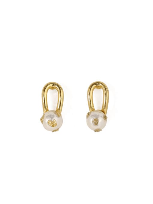 golden Brass Imitation Pearl Water Drop Vintage Stud Earring