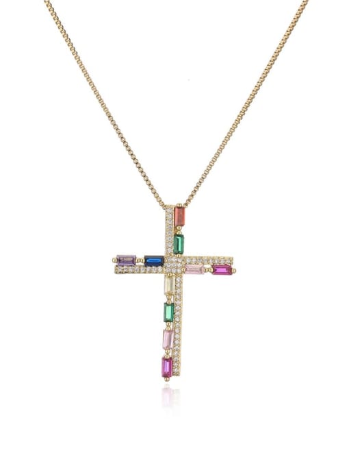 21111 Brass Cubic Zirconia Cross Vintage Regligious Necklace