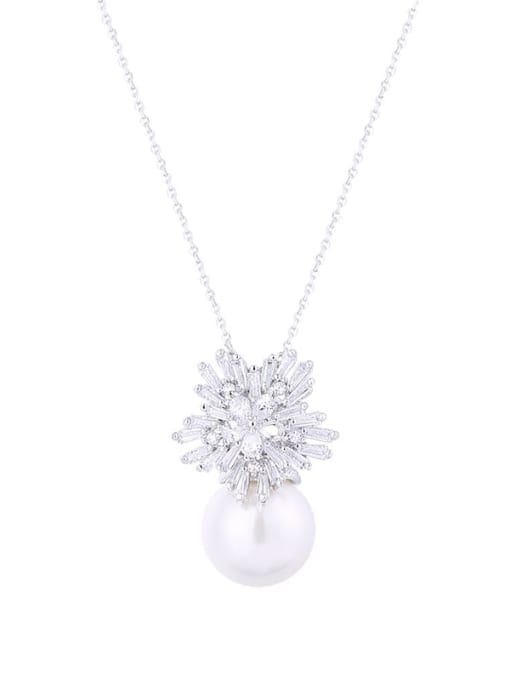YILLIN Brass Imitation Pearl Flower Minimalist Necklace