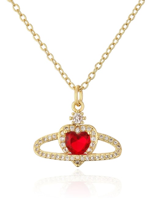 21978 Brass Cubic Zirconia Heart Vintage Necklace