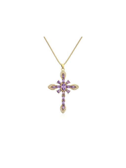AOG Brass Cubic Zirconia Purple Cross Dainty Necklace 0