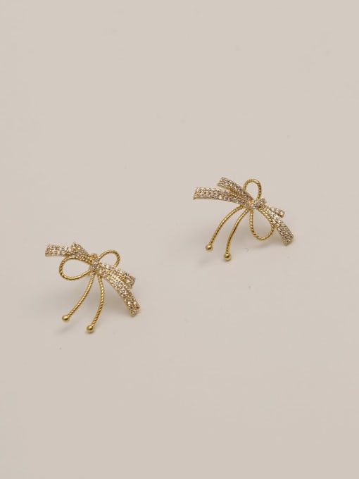 HYACINTH Brass Cubic Zirconia Bowknot Vintage Stud Trend Korean Fashion Earring 2