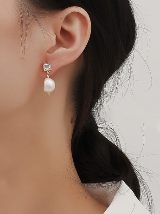 HYACINTH Copper Imitation Pearl Geometric Dainty Drop Trend Korean Fashion Earring 1
