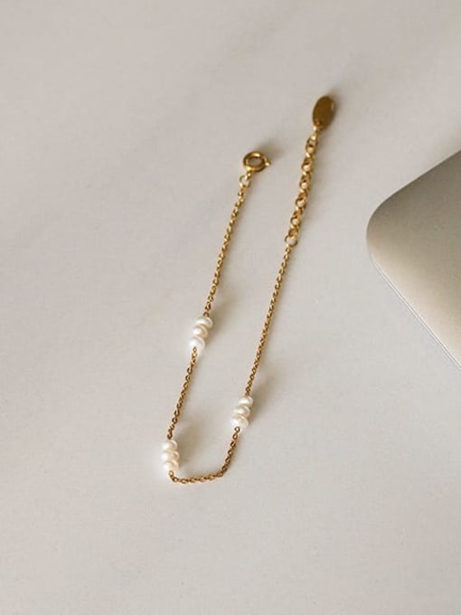 Five Color Brass Imitation Pearl Geometric Minimalist Link Bracelet 3