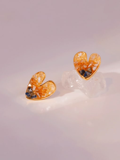 18K gold tricolor crystal Brass Synthetic Crystal Heart Trend Stud Earring