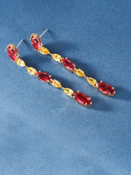OUOU Brass Cubic Zirconia Multi Color Water Drop Minimalist Cluster Earring 0