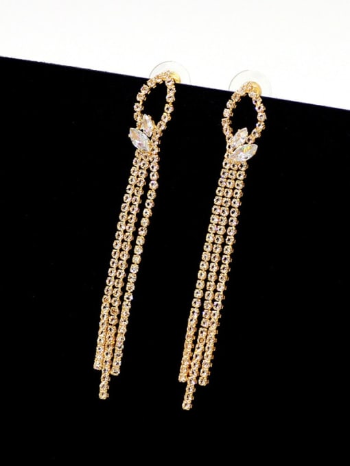 18K gold Copper Cubic Zirconia Tassel Trend Threader Trend Korean Fashion Earring