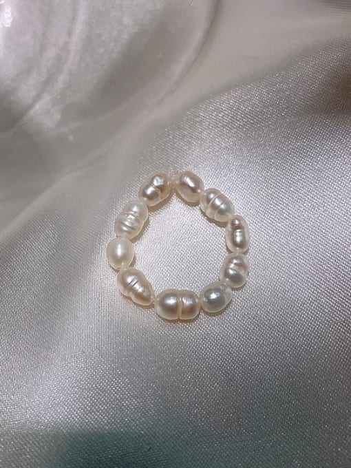 Papara Alloy Freshwater Pearl White Round Trend Bead Ring 0