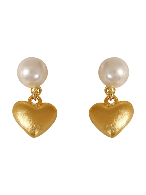 HYACINTH Brass Imitation Pearl Heart Vintage Clip Earring 0