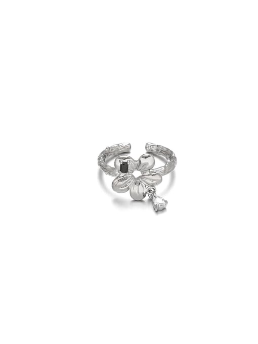TINGS Brass Cubic Zirconia Flower Vintage Band Ring 1