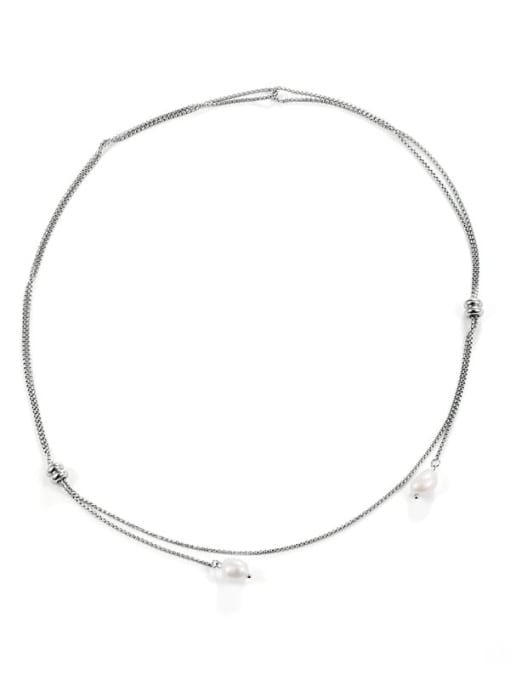 Pearl Necklace Titanium Steel Imitation Pearl Tassel Minimalist Long Strand Necklace