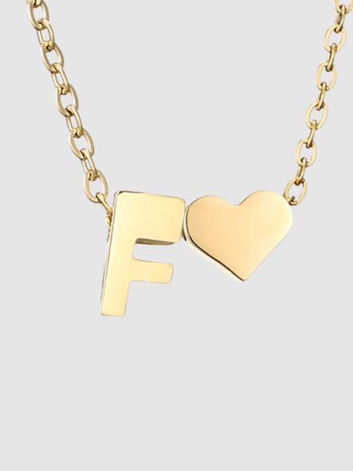 F 14K Gold Stainless steel Letter Minimalist  Heart Pendant Necklace