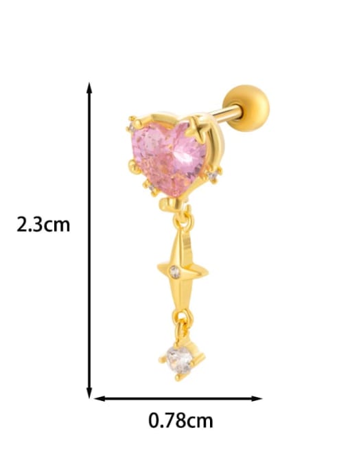 6 #  Gold--Single Brass Cubic Zirconia Heart Bow-Knot Cute Single Earring
