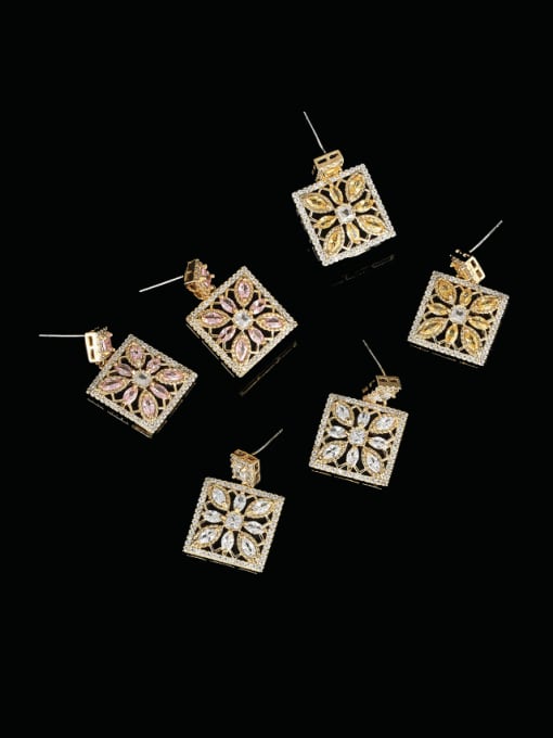 OUOU Brass Cubic Zirconia Square Luxury Cluster Earring 0