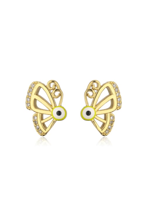42112 Brass Rhinestone Enamel Butterfly Vintage Stud Earring