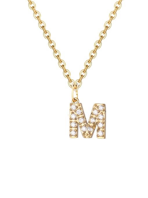 M 14 K gold Stainless steel Cubic Zirconia Letter Minimalist Necklace