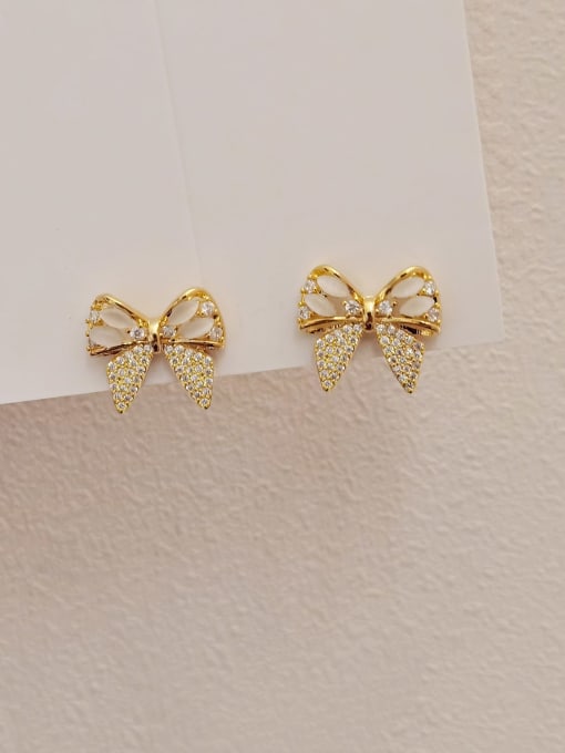 HYACINTH Brass Cubic Zirconia Butterfly Vintage Stud Earring 0