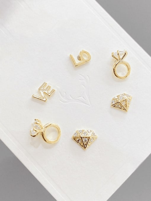 YOUH Brass Cubic Zirconia Letter Minimalist Stud Earring Set 1