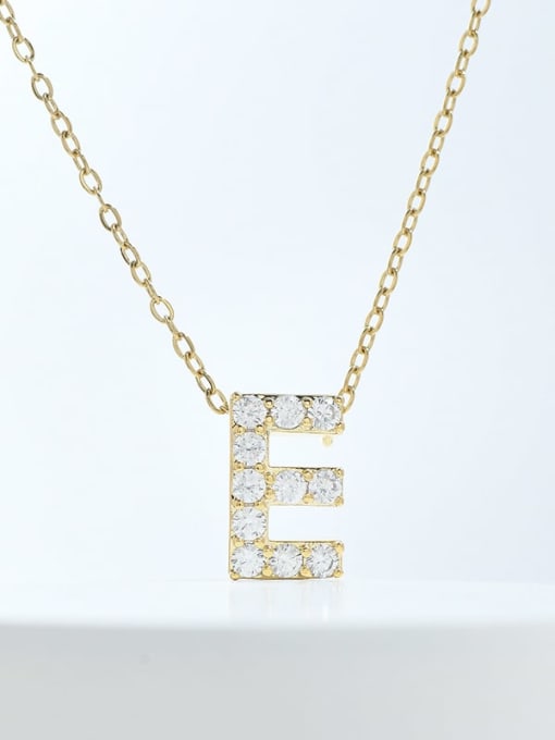 Gold XL63375 E Brass Cubic Zirconia Letter Minimalist Necklace