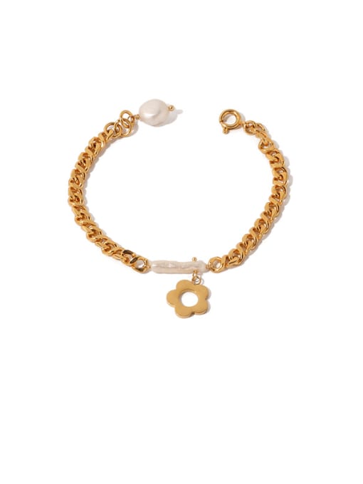 ACCA Brass Freshwater Pearl Geometric Vintage Link Bracelet