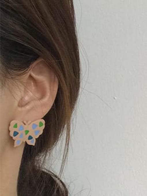 Five Color Alloy Enamel Butterfly Cute Stud Earring 1