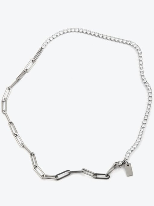 TINGS Titanium Steel Cubic Zirconia Geometric Vintage Asymmetric chain Necklace 0