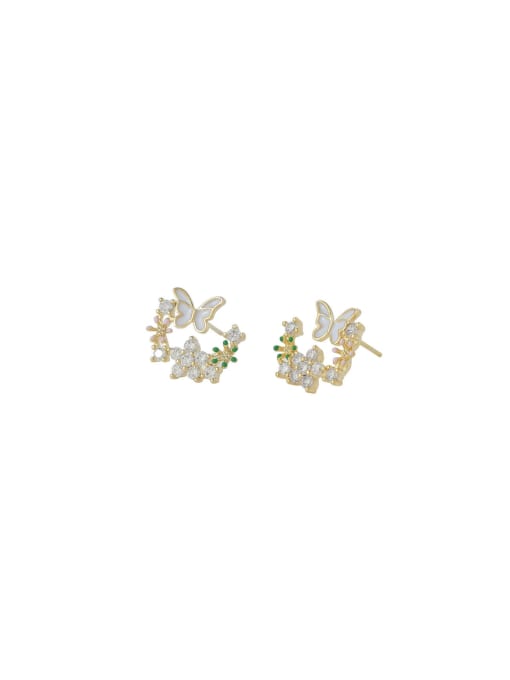 YOUH Brass Cubic Zirconia Enamel Flower Dainty Stud Earring 0
