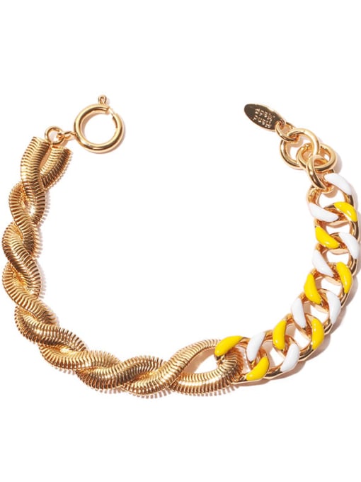 Yellow white drop oil Bracelet Brass Enamel Geometric Minimalist Link Bracelet