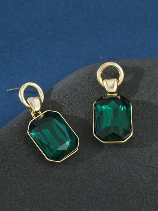Gold ED65726 Brass Cubic Zirconia Green Geometric Vintage Stud Earring