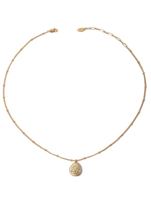 Oval Pendant (inter bead chain) Brass Geometric Vintage Necklace