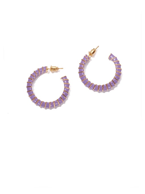 Taro purple Oil Drop Earrings Brass Enamel Minimalist Hoop Earring