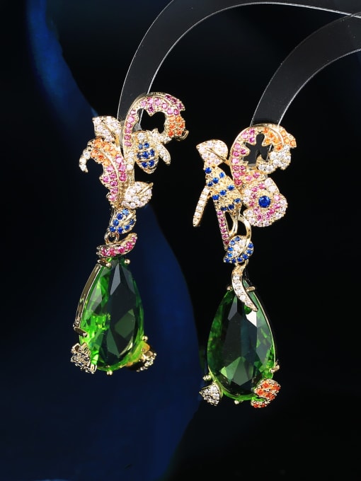 light green Brass Cubic Zirconia Flower Luxury Cluster Earring