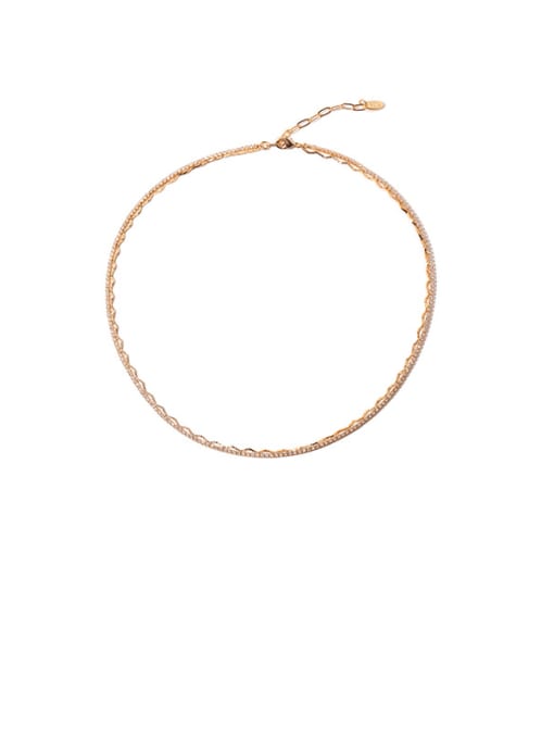 Double layer Necklace Brass Cubic Zirconia Geometric Minimalist Multi Strand Necklace