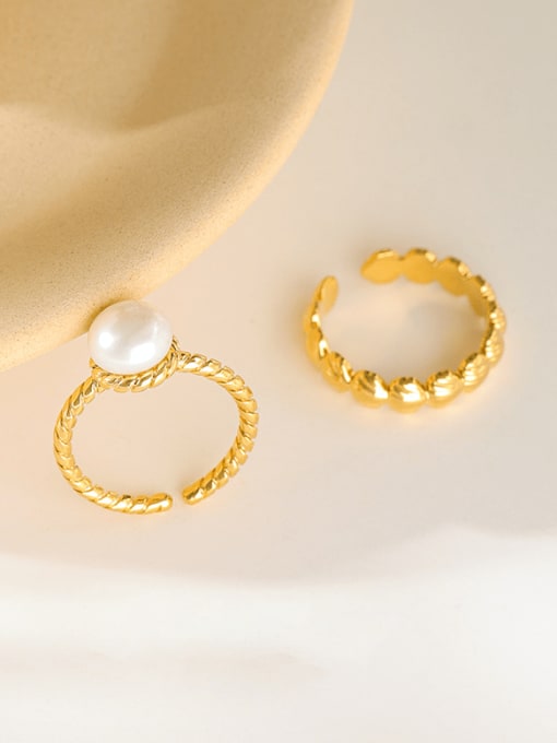 Five Color Brass Imitation Pearl Geometric Minimalist Band Ring 0