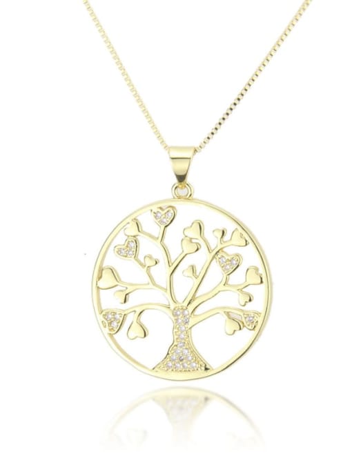 renchi Brass Cubic Zirconia Classic Round Tree Pendant necklace 0