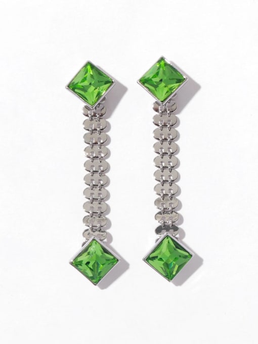 Green glass Brass Glass Stone Geometric Vintage Drop Earring