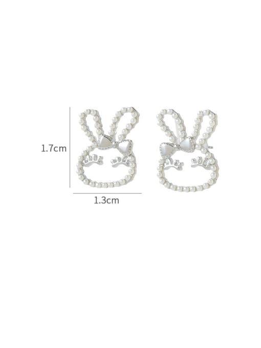 YOUH Brass Imitation Pearl Rabbit Cute Stud Earring 2