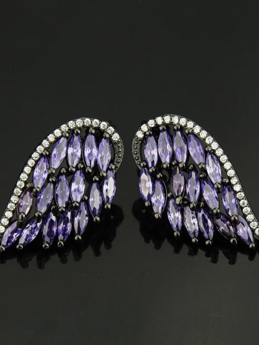 Black violet zirconium plating Brass Cubic Zirconia Wing Luxury Stud Earring