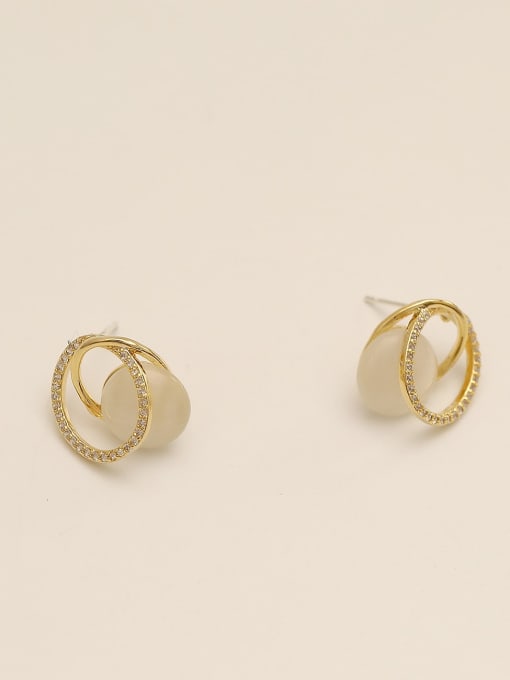 14k Gold Brass Cats Eye Geometric Minimalist Stud Trend Korean Fashion Earring